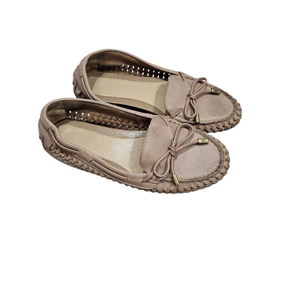 Michael Kors Shoes - Michael‎ Kors Womens Leather Moccasins Size 6M Tan With Bow Gold Accents Slip On